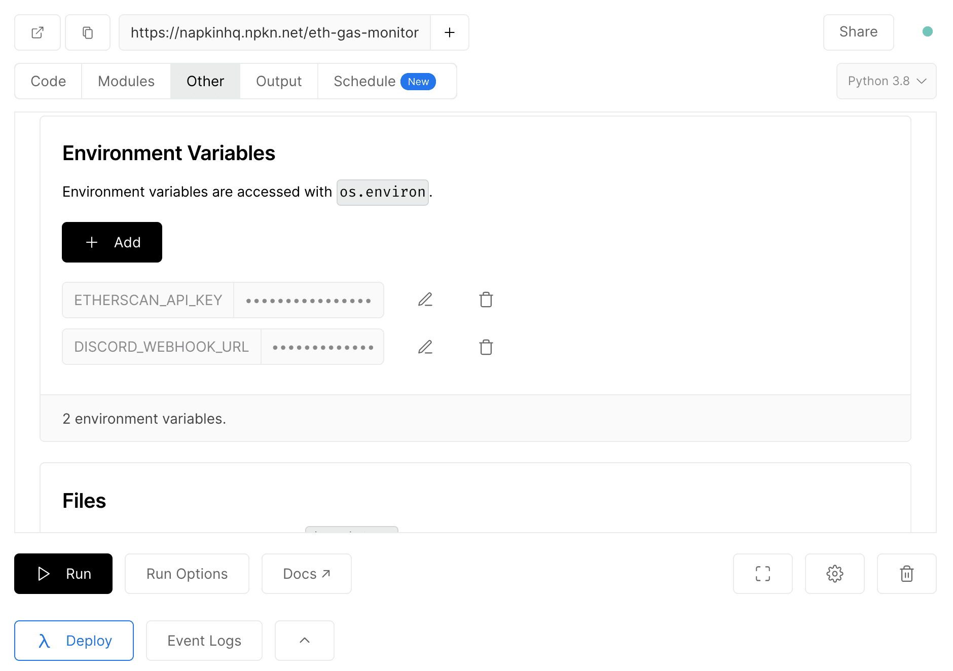 napkin environment variables