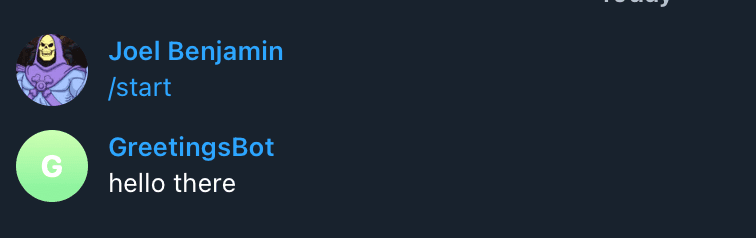 Telegram bot demo. Bot sends a message when run button is clicked