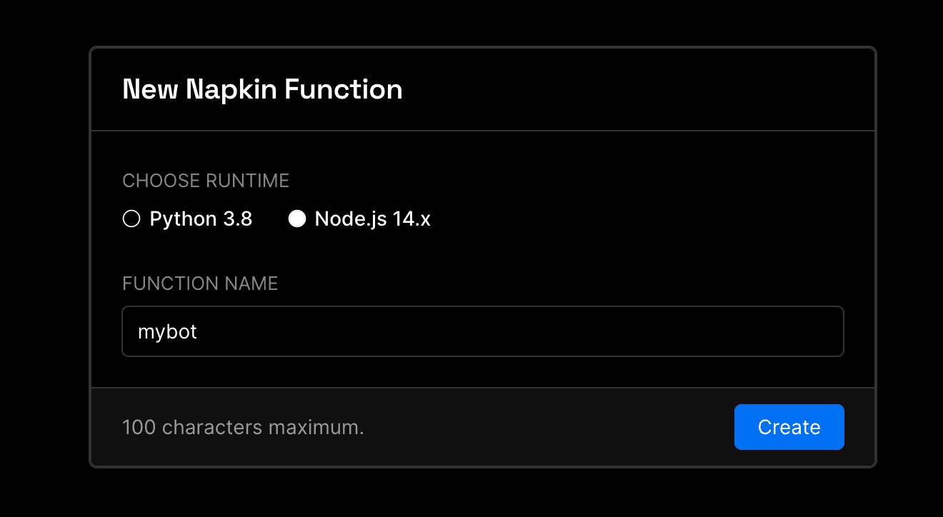 Create napkin function dialog