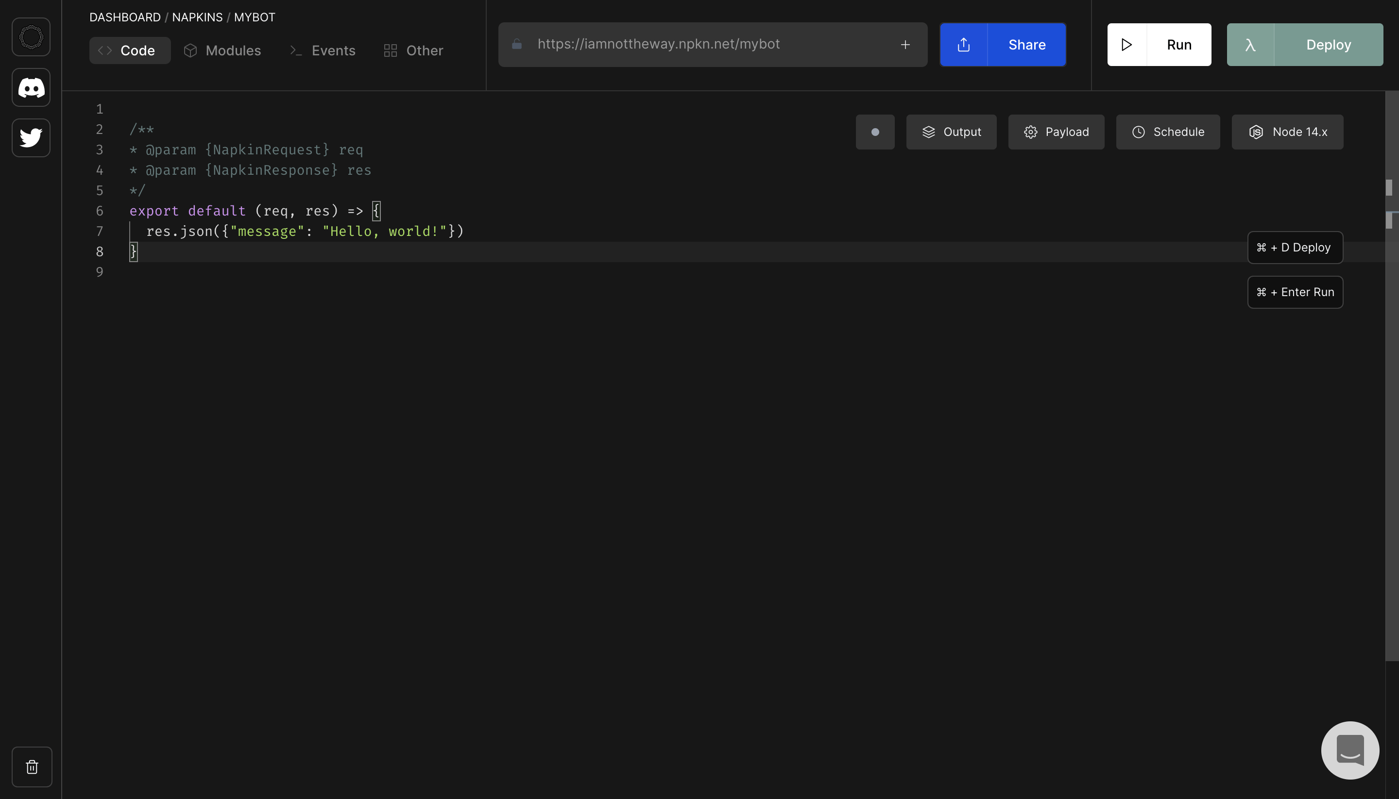 napkin editor with example code