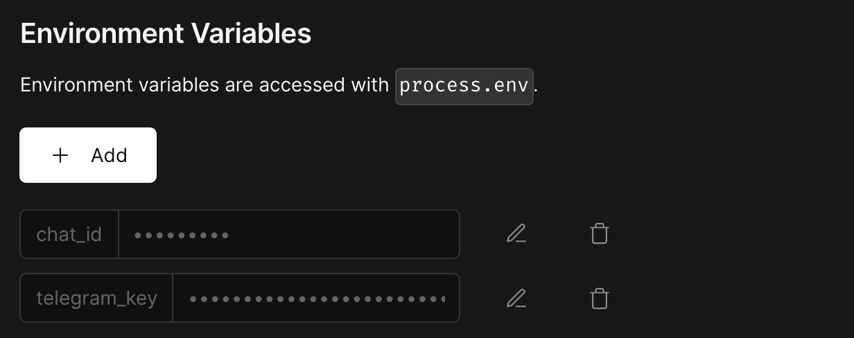 Environment variables added