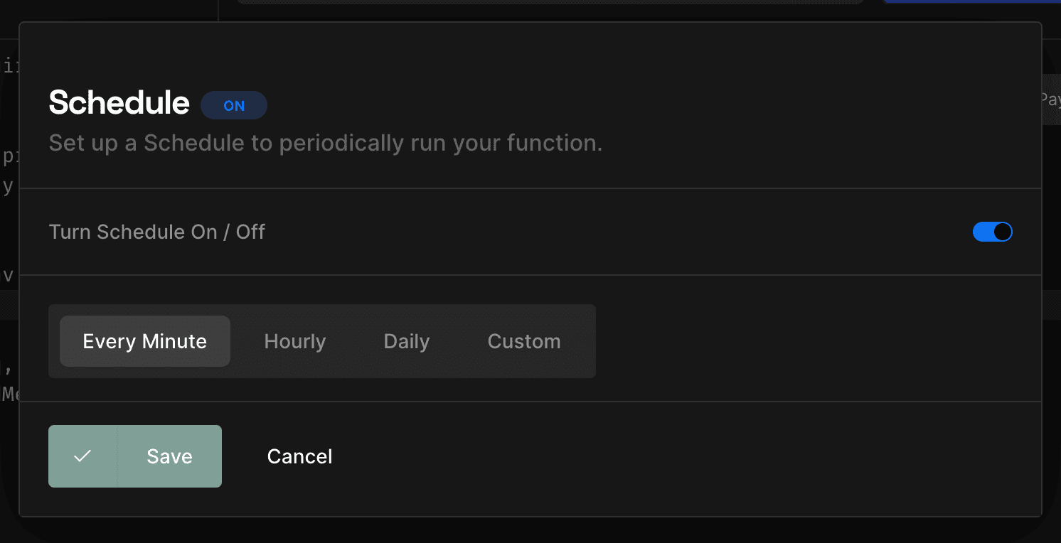 Napkin schedule modal. Choose every minute option