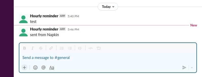 Slack message sent from Napkin